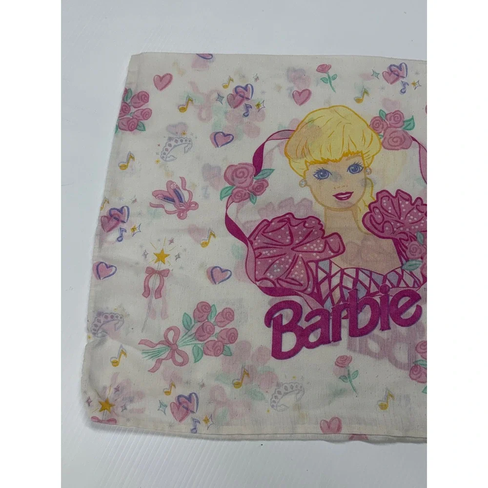 VTG Barbie Pillowcase Pink Floral Princess Hearts 1995 Mattel Bedding Standard